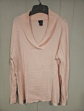 Basic Editions Womens Size XXL Pink Long Sleeve Chunky Cable Sweater Cowl VNeck